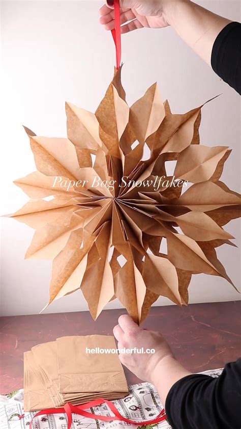 How to make large 3D paper bag snowflakes using lunch bags | Paper ...