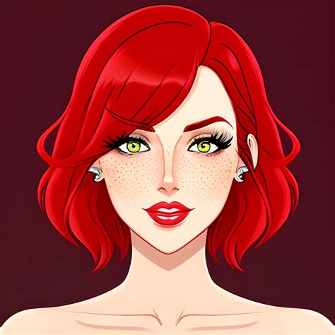 Girl, short hair, freckles on the face, red hair color, big brea ...