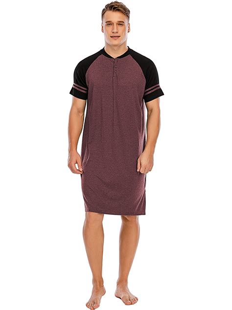 LELINTA Men's Big and Tall Sleepwear Cotton Robes Sleep Shirt Men Crew ...