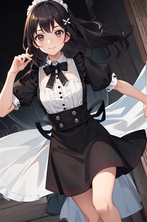 Anime girl in maid outfit with black and white dress and white dress ...