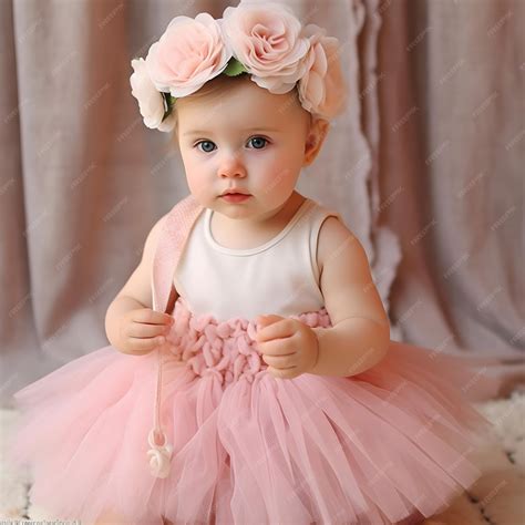 Premium Photo | A baby girl wearing a pink dress with a flower headband ...