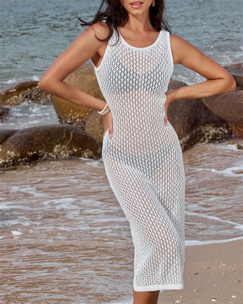 White Crochet Drawstring Swimsuit Cover-Up & Reviews - White - Cover ...