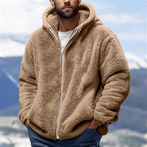 BSDJILFG Men's Fleece Jackets Zip-Up Hooded Coats Long Sleeve Sherpa ...