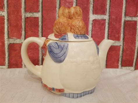 Otagiri Hand Painted Bunny Rabbits Teapot Elizabeth King Brownd vintage SEE PICS | #4650451358