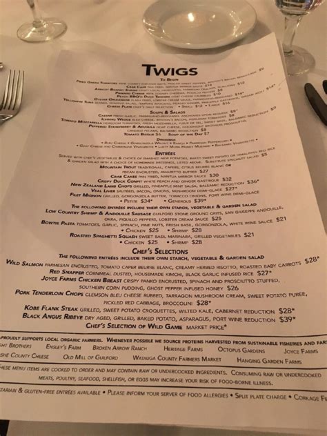Menu at Twigs pub & bar, Blowing Rock