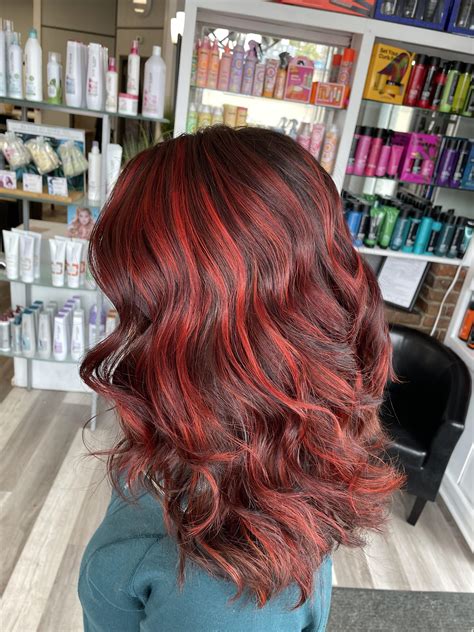 Red Highlights In Brown Hair Dark Burgundy With Rose Red Highlights