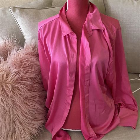 silk pink button up size xl hot pink used once - Depop