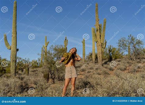 Gorgeous Hispanic Model Poses Topless in the Arizona Desert Stock Photo ...
