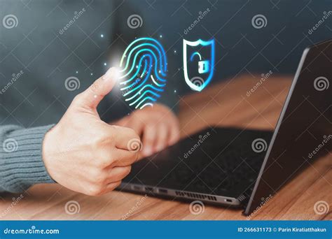 Man Login with Fingerprint Scanning Technology. Security Concepts and ...