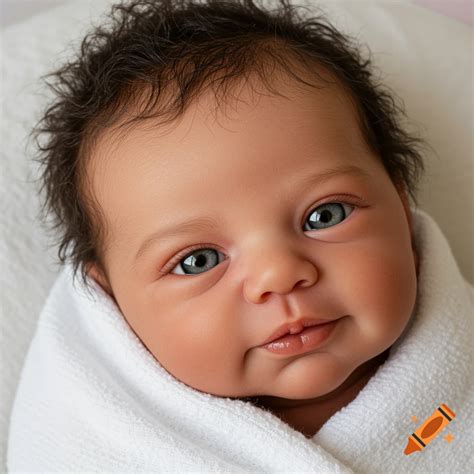 Realistic newborn baby, mixed girl, grey eyes, curly hair on Craiyon