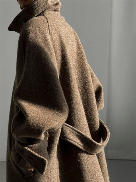BOUCLE ALPACA WOOL RAGLAN SLEEVE MAXI COAT - MINUSEY ONE SIZE / BROWN ...