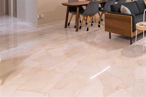 Glossy Ivory Marble Floor Tiles Design | Livspace