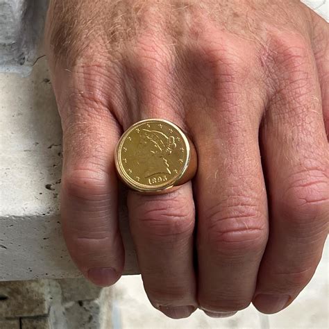 Men's US $5 Gold Coin Ring 14 Karat Yellow Gold Signet Style Vintage ...