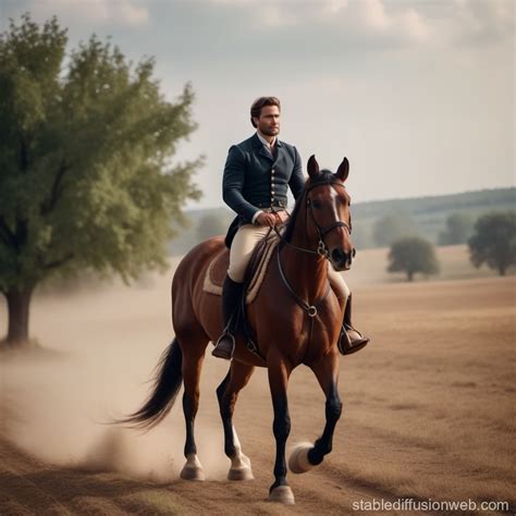 Man Riding Horse in Open Field | Stable Diffusion Online