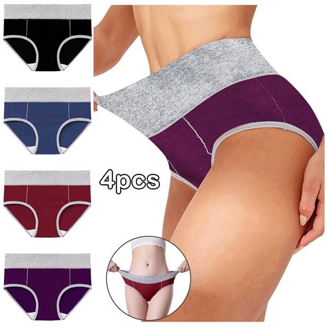 Homenesgenics Womens Underwear Pack Of 4 Women Solid Color Patchwork ...