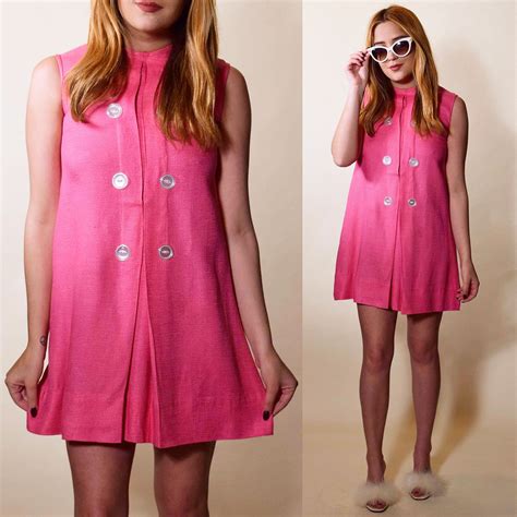 1960s authentic vintage hot pink mod mini sleeveless dress women's size ...