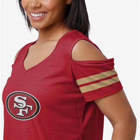 San Francisco 49ers Womens Cold Shoulder T-Shirt FOCO