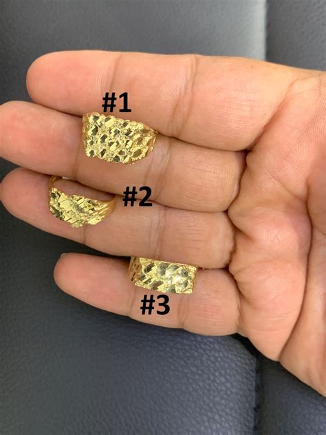 10K Solid Yellow Gold Nugget Ring Mens Pinky Ring Statement Ring Anillo ...