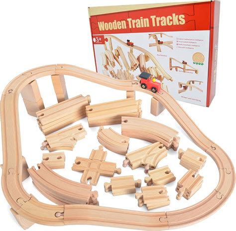 Amazon.com: JOYIN 62 Pieces Wooden Train Track Set, Including 1 Thomas ...
