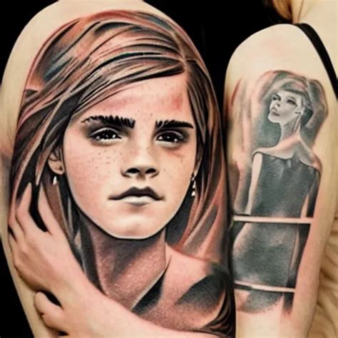 girl with tattoo of emma watson on arm back | Stable Diffusion