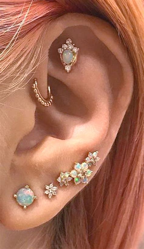 cute opal ear piercing ideas for women | Ear jewelry, Cute ear ...