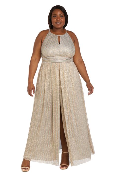 Gold Silver R&M Richards 9552W Metallic Formal Plus Size Long Dress for ...