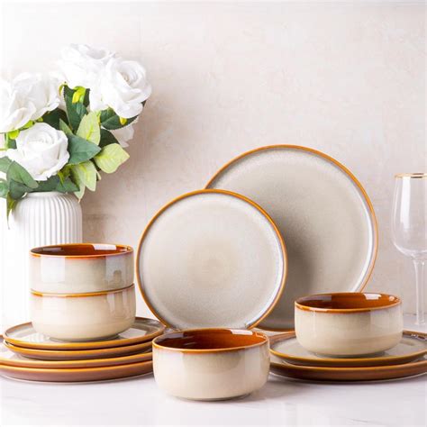 LeRatio Ceramic Dinnerware Sets for 4,12-Piece Plates and Bowls ...