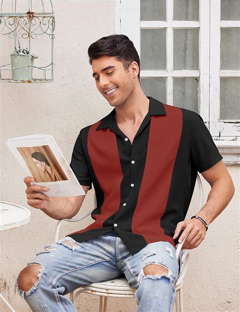 COOFANDY Men's Vintage Bowling Shirt Short Sleeve Button Down Summer ...