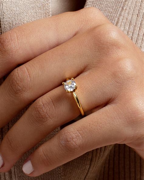 Dainty Solitaire Ring: 18k Gold, Cubic Zirconia, Sterling Silver - Etsy
