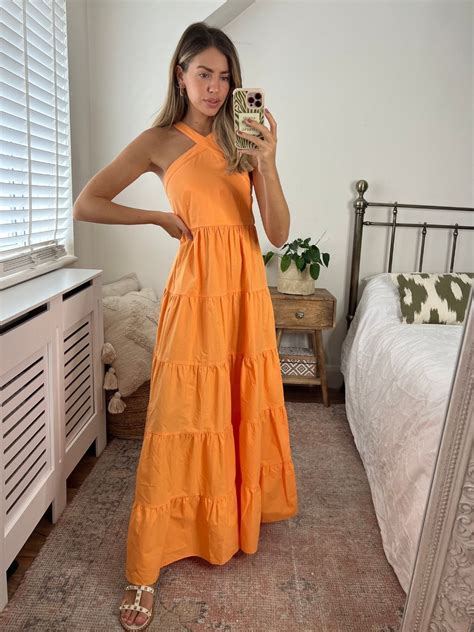 Orange Halter Maxi Dress | Immy Halter Tiered Dress | Bright summer ...