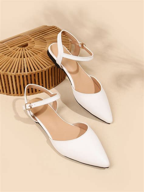 Point Toe Ankle Strap Flats | Footwear design women, White flat shoes ...