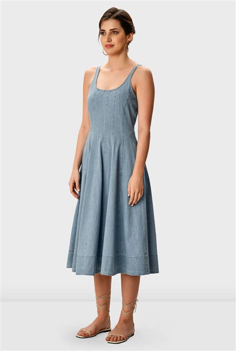 Shop Pieced cotton denim A-line dress | eShakti