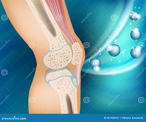 The Concept of Vitamins for the Healthy Knee Joint. Knee Bone Human Anatomy. Stock Vector ...