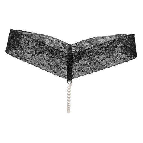 Sexy Women Crotchless Panties Sheer Lace Thong Underwear Pearls Strings ...