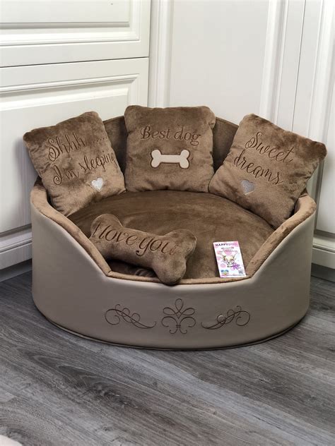 Luxury Dog Bed in Brown and Beige Faux Leather Pet Bed Designer ...