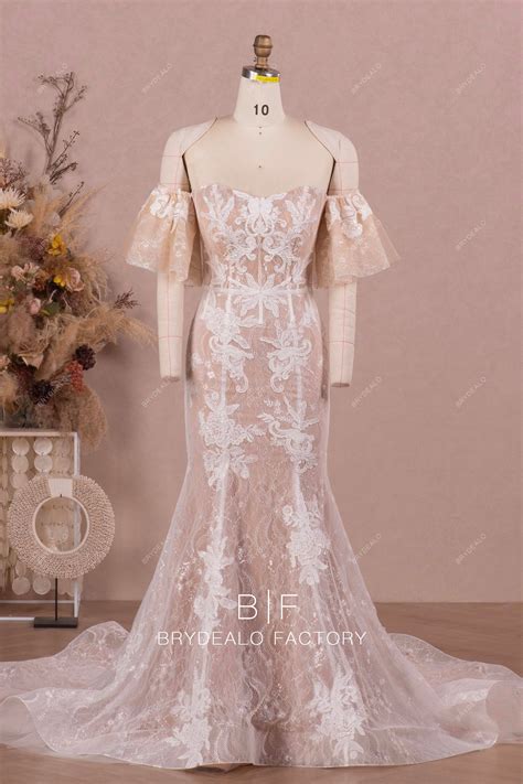 Detachable Flutter Sleeve Lace Mermaid Wedding Dress