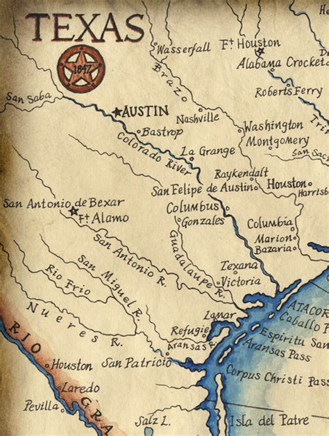 Texas Coast Map Art C.1847 @ 11" X 14" - Texas Coast - South Padre ...