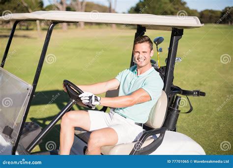 Happy Golfer Man Driving Golf Buggy Stock Image - Image of healthy ...