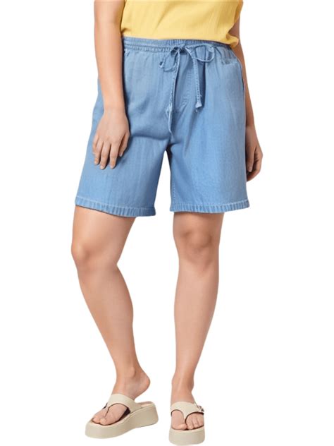 Sakmal Knee Length Womens Shorts Jeans Bermuda Blue 10" Plus Size High ...