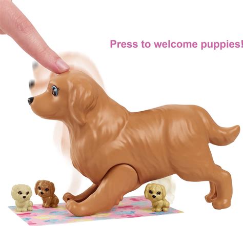 Barbie Doll & Newborn Pups Playset with Mom Dog, 3 Color-Change Puppies ...