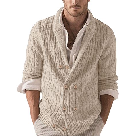 Manxivoo Long Cardigan Mens Fashion Solid Lapel Cardigan Sweater ...