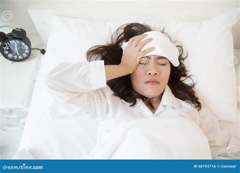 Sick Young Asian Woman Lying on Bed Stock Photo - Image of home, young ...