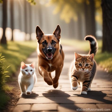 Dog Chasing Cat Illustration | Stable Diffusion Online