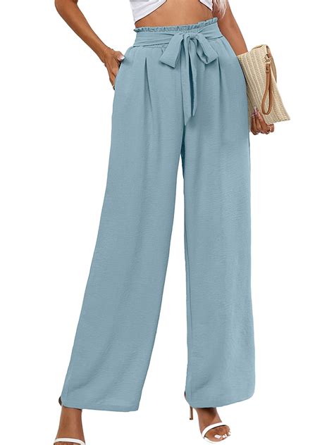 Chiclily Women's Wide Leg Pants with Pockets Lightweight High Waisted ...