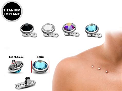Internal Dermal Anchor Piercing, Collar Bone Piercing With Gem CZ ...