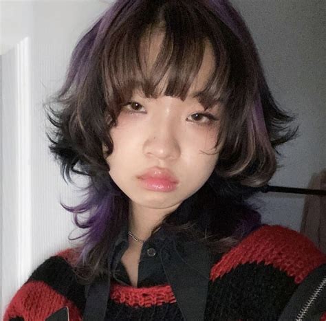 soft softcore aesthetic brown and purple jellyfish haircut hairstyle bob cute pretty fringe ...