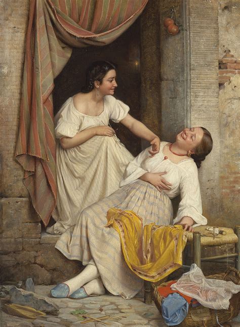 Carl Bloch (Danish, 1834-1890) , To leende piger (Two smiling girls ...