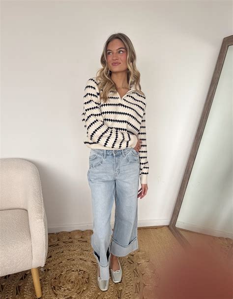 Bitsie Stripe Collared Sweater - Women’s Clothing | The Pink Turtle