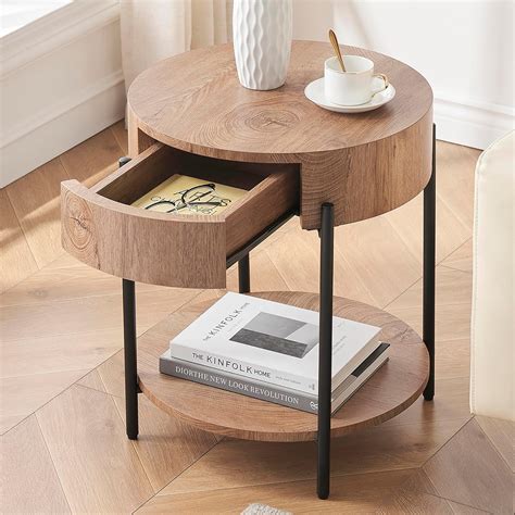 Amazon.com: IDEALHOUSE Round End Table Wood Side Table with Drawer ...