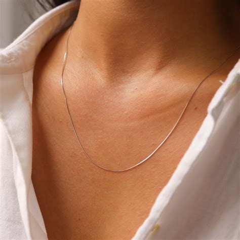 14K Solid White Gold Box Chain Necklace Dainty Silver Chain - Etsy